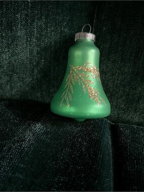 Vintage West Germany 3" Glass Bell Christmas Tree Ornament Plastic Cap DGMA mica